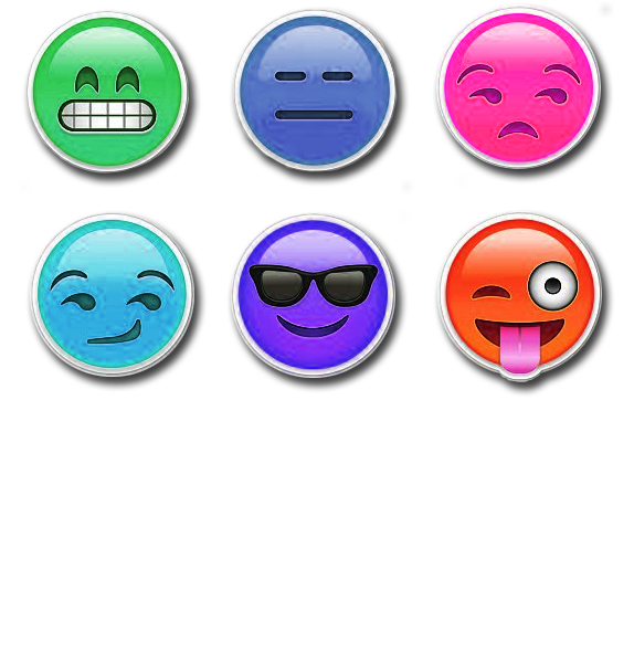 six colorful emojis.