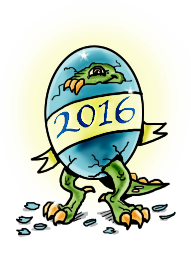 Art a Dragon egg Hatchling with adorned with a 2016 banner