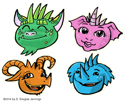 Four Happy Baby Dragon Faces